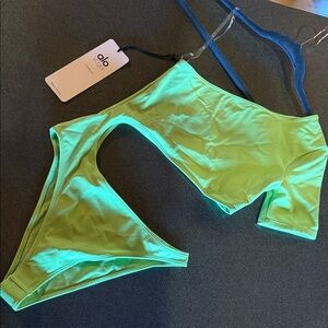 ALO Yoga Lime Green Off-Shoulder Bikini Set